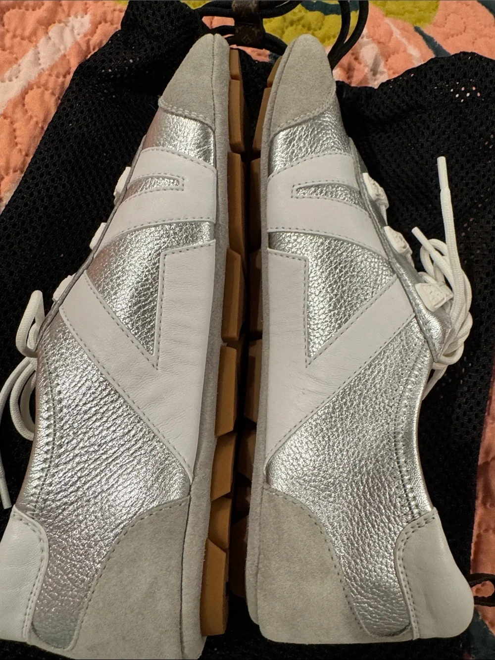 Louis Vuitton Silver and White Women’s Lace-Up Leather Sneakers